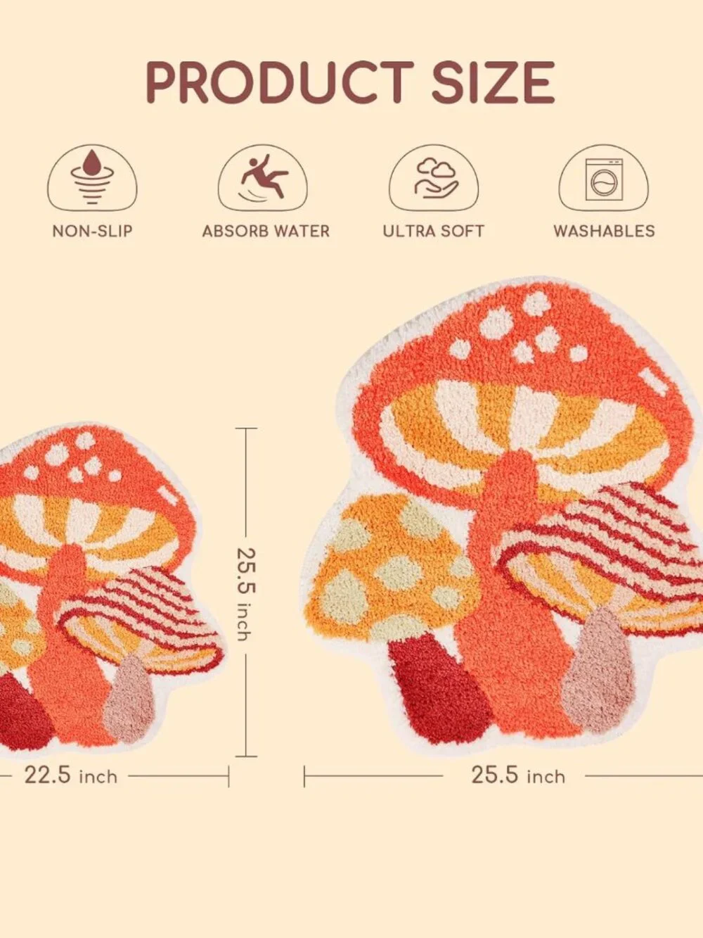 Large Mushroom Rug Funny Bathroom Decor, Cute Absorbent Bath Mat Non-Slip Washab